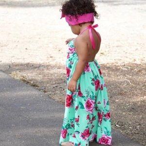 Teal floral halter maxi dress